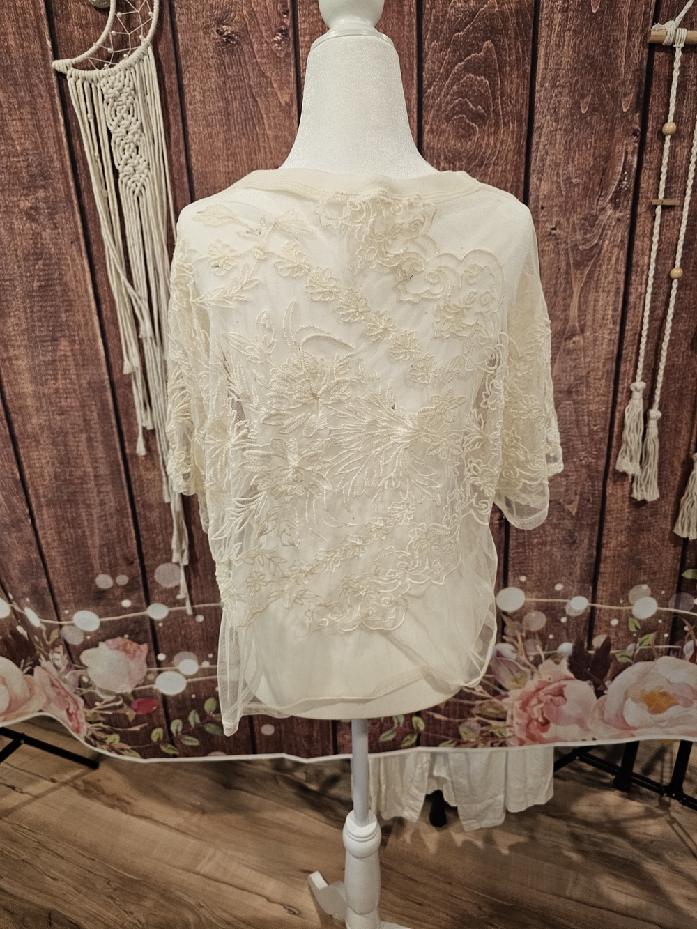 Anthropologie Sheer mesh embroidered top sm Fits To Lg - Picture 6 of 7